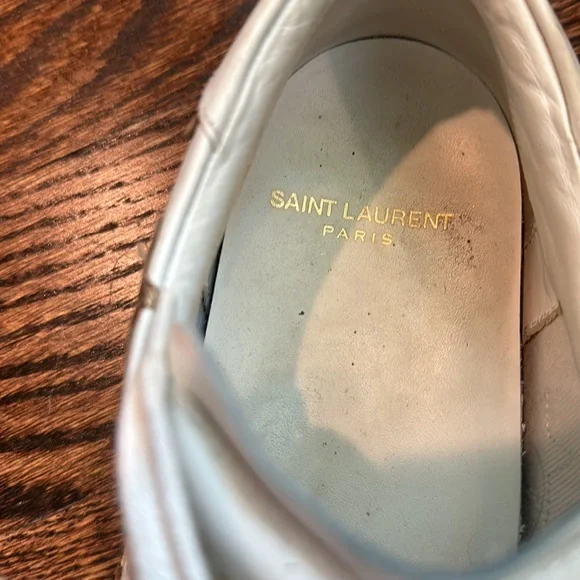 YSL Designer Sneakers, Gold Star Appliqué Court White Sneakers, Size 39 (75) - Picture 8 of 16